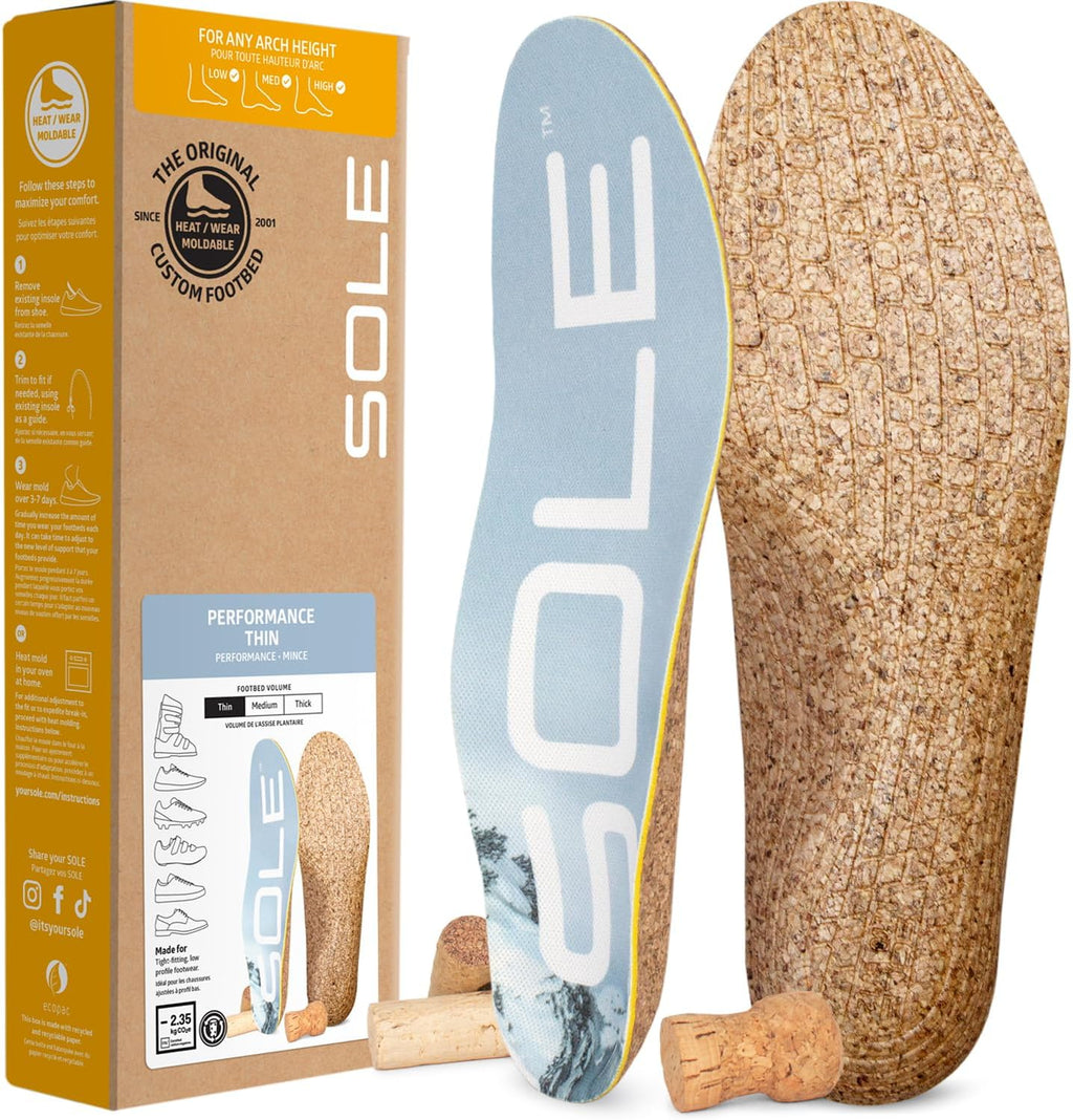 SOLE Performance Thin Shoe Insoles – Orthotic Arch Support Inserts for Plantar Fasciitis Relief - Mens Size 3/Womens Size 5, 1 Pair