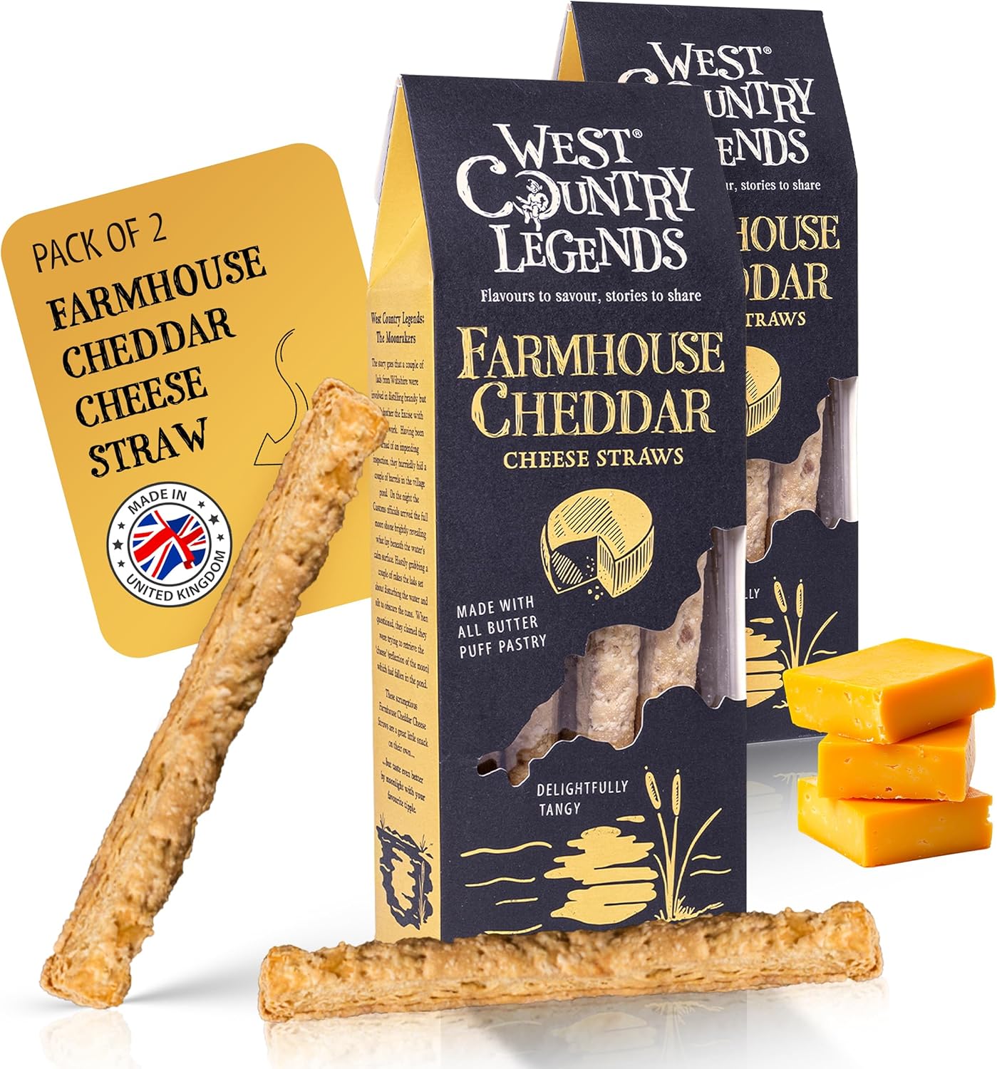 West Country Legends Cheese Straws 100g – Traditional Cheddar Cheese Straws Cheddar Southern Style Snack – Oven Baked Breadsticks Made with Butter Puff Pastry – Savory Bread Sticks Snacks Gourmet Bakery Treat – Pack of 2