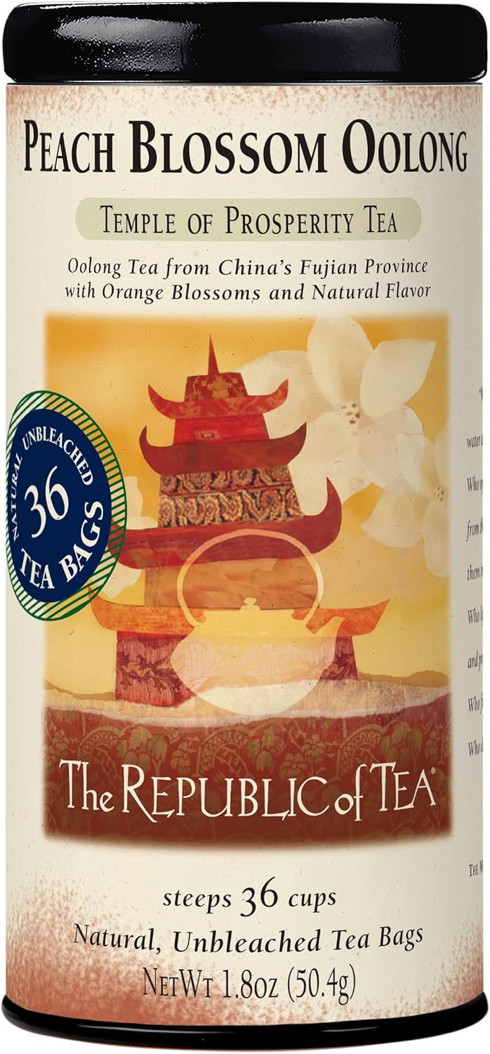 The Republic of Tea - Peach Blossom Oolong Tea, 1.8 oz Tin, 36 Tea Bags | Caffeinated Tea | Milk Tea