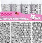 Silver Pearl Sprinkles for Cake Decorating, 11.3 Oz Edible Pearls Sugar Large Capacity 4 Jars Set for Baking Cookie Ice Cream Cupcake Topping