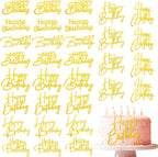 Barydat 50 Pcs Happy Birthday Cake Toppers Bulk Mirror Acrylic Cupcake Topper Cupcake Decorations Happy Birthday Sign for Cake Side Inserts Decor Party Supplies 10 Style(Gold)