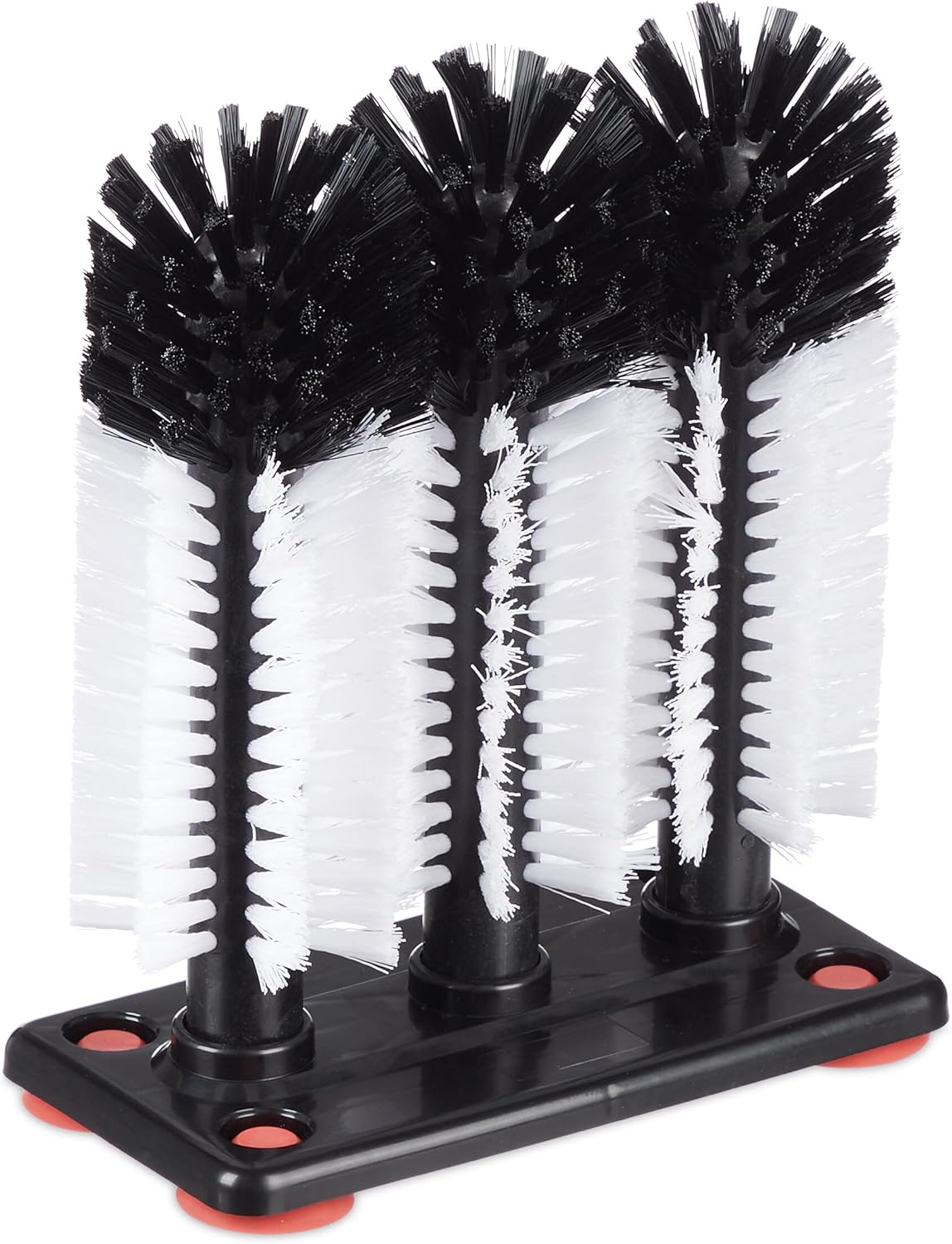 Relaxdays Glass Cleaner Brush, 3X Set, with Suction Cup, Gastronomy, Rinse, Scrub, HxWxD: 22 x 18.5 x 10 cm, Black/White, Plastic
