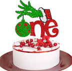 Gyufise 1 Pack Christmas One Cake Toppers Merry Christmas Hand Cake Picks Birthday Party Decoration for Xmas Theme Baby Shower 1st Birthday Party Cake Decorations Supplies Red