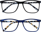 OPULIZE ARC Large Reading glasses for Women Men,Scratch Resistant Rectangular frame with Spring Hinges, Black, Blue +2.5 (Pack of 2)