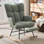 NIOIIKIT Nursery Rocking Chair, Teddy Upholstered Rocker Chair with Footrest, Glider Chair with Side Pocket, Comfy Rocker Recliner with High Backrest, Rocking Accent Chair for Living Room (Green)