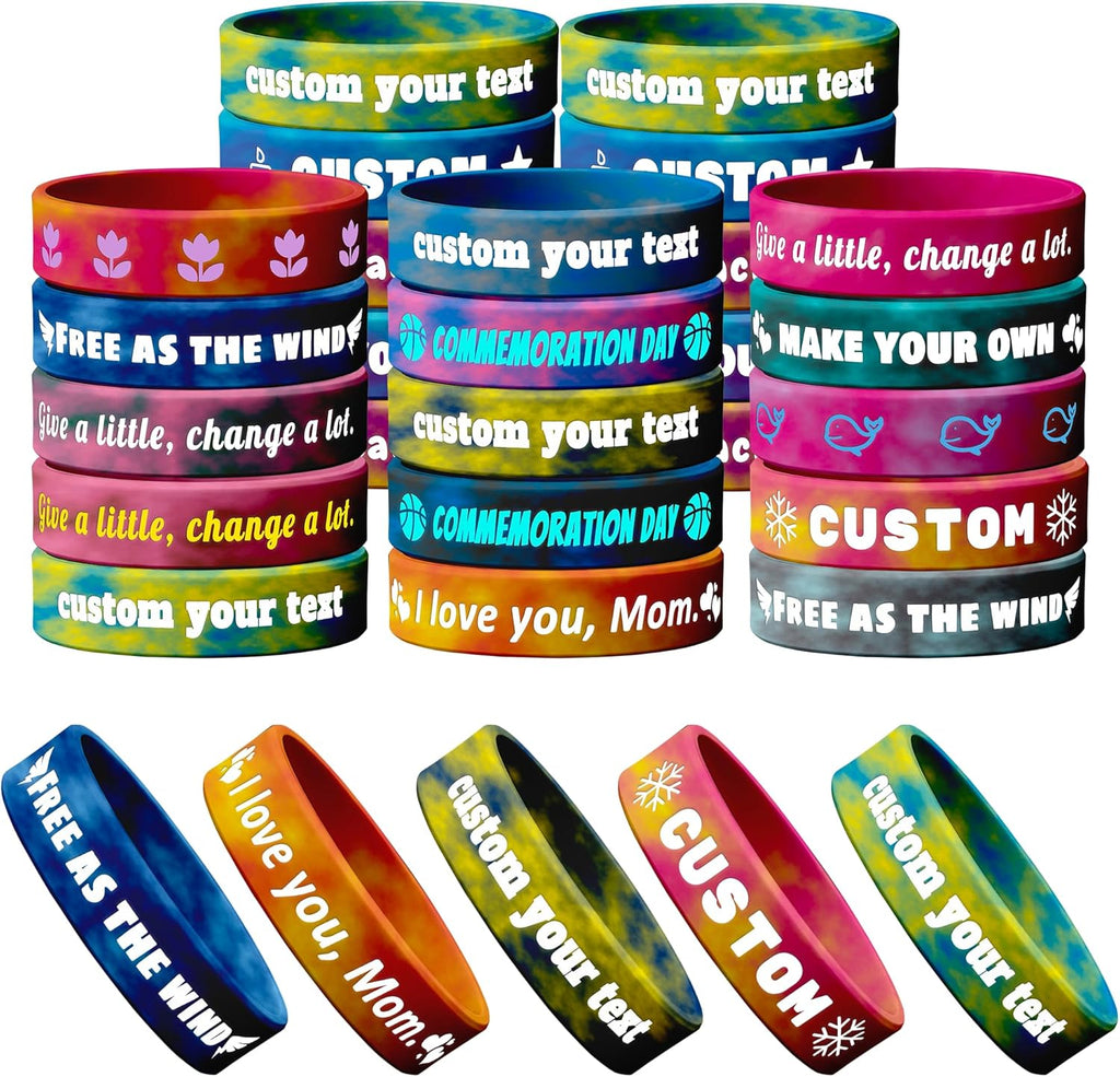 Custom Rubber Bracelets Bulk – 5-10000 PCS Personalized Silicone Wristbands with Debossed Text/Icon/Logo, Customizable Silicone Bracelets for Awareness, Fundraisers, Company Branding, Supports