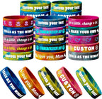 Custom Rubber Bracelets Bulk – 5-10000 PCS Personalized Silicone Wristbands with Debossed Text/Icon/Logo, Customizable Silicone Bracelets for Awareness, Fundraisers, Company Branding, Supports