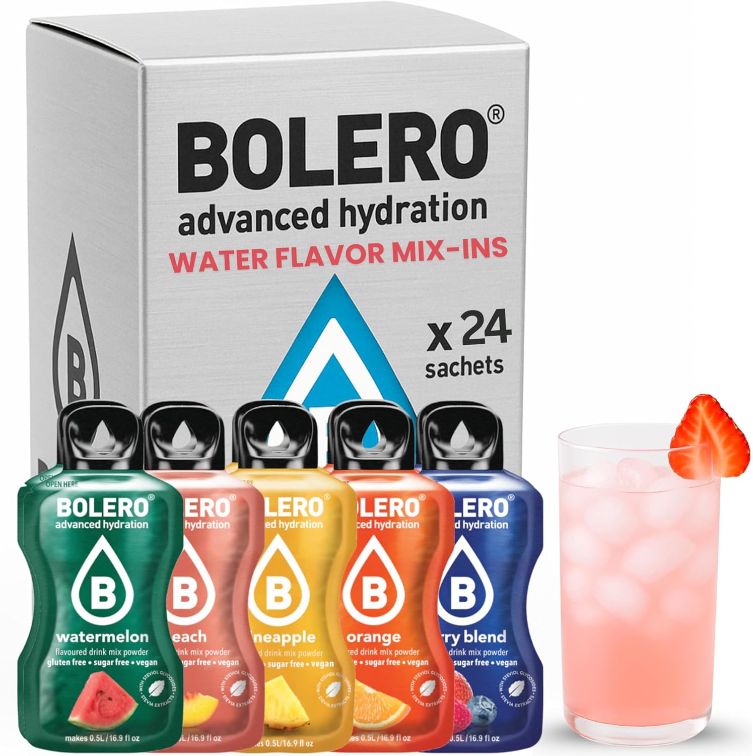 BOLERO - Sugar Free Flavor Water Drink Mix Packets Variety Fruit Flavors 24 Count | Powdered Drinks | Sachets For The Go (3 Grams Sachet)