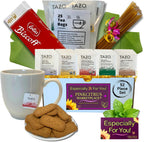 Tea And Cookie Lovers Gift Set Basket Box Care Package With Honey Sticks And White Bistro Mug Thinking Of You, Get Well Soon, Birthday Ideas For Women, Men, Family And Friends