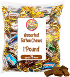Toffee Candy Assorted - 1 Pound Bulk Chews, Toffee Candy Individually Wrapped - Five Delicious Flavors Vanilla, Chocolate, Coffee, Rum and Mint - Approx 75 Pieces