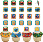 Sesame Street Rings, 24 Cupcake Toppers Featuring Elmo, Big Bird, Cookie Monster, Grover, Bright Colorful Cupcake Decorations, Food Safe - 24 Pack