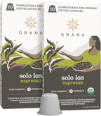 G GRANA Coffee Pods, Compatible with Nespresso OriginalLine, 20 Pack, Medium Roast, USDA Organic 100% Arabica Single Source Specialty Coffee, Compostable Single Serve Capsules, Solo Las