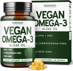 Vegan Omega 3 Algae Oil (60 Softgels) Plant Based DHA EPA - Sustainably Sourced, No Carrageenan, Non GMO | Heart, Brain, and Eye Health - Fish Oil Alternative - Algae Omega 3 Supplement - USA Made