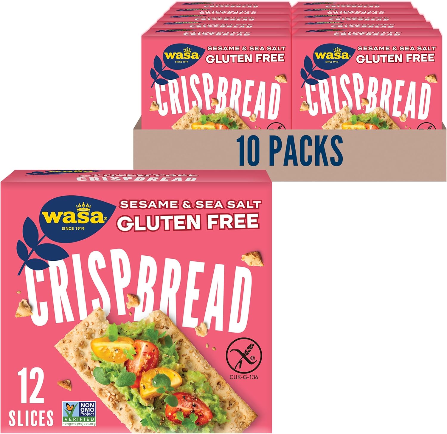 Wasa Gluten Free Sesame & Sea Salt Crispbread, 6.1 oz (Pack of 10), Gluten Free Crackers, Non-GMO Ingredients