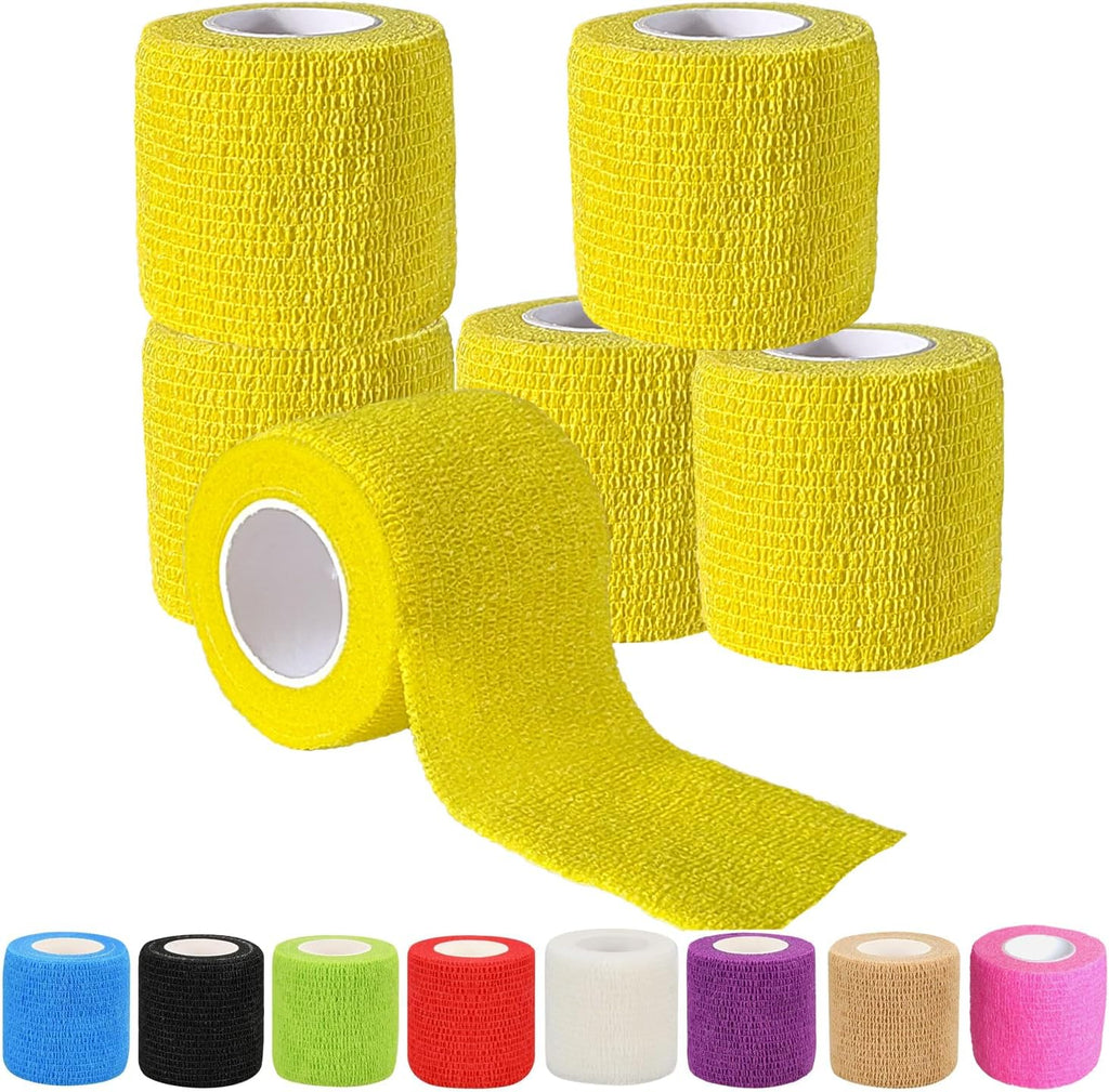 6 Pack 2 Inches Self Adhesive Wrap Bandage Self Adherent Cohesive Bandage Tape Stretch Vet Wrap Breathable Athletic Tape for Sports, Wrist, Ankle（Yellow）