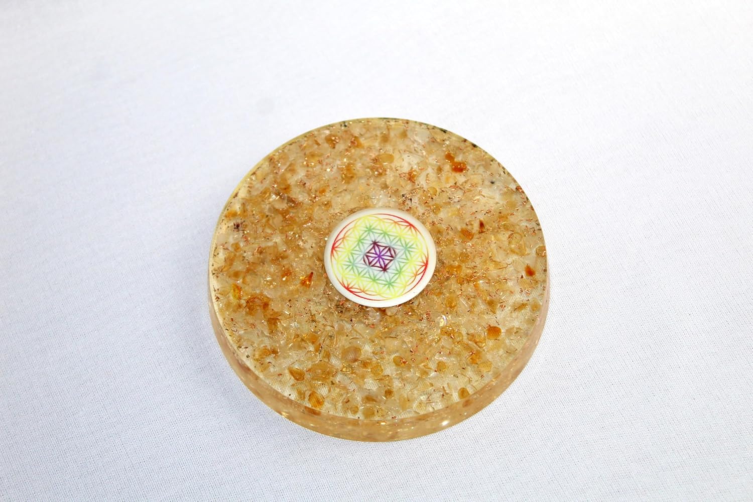 Jet Citrine Gemstone Orgone Tea Coaster Flower of Life Round 40 Page Booklet Jet International Crystal Therapy India