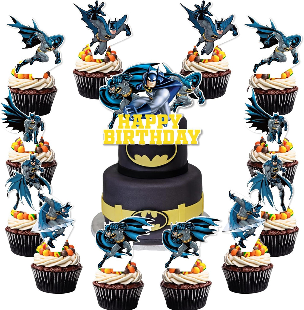 25Pcs Batman-s Birthday Party Supplies Pack Includes 1 Cake Topper 24 Cupcake Toppers for Batman-s Party Supplies