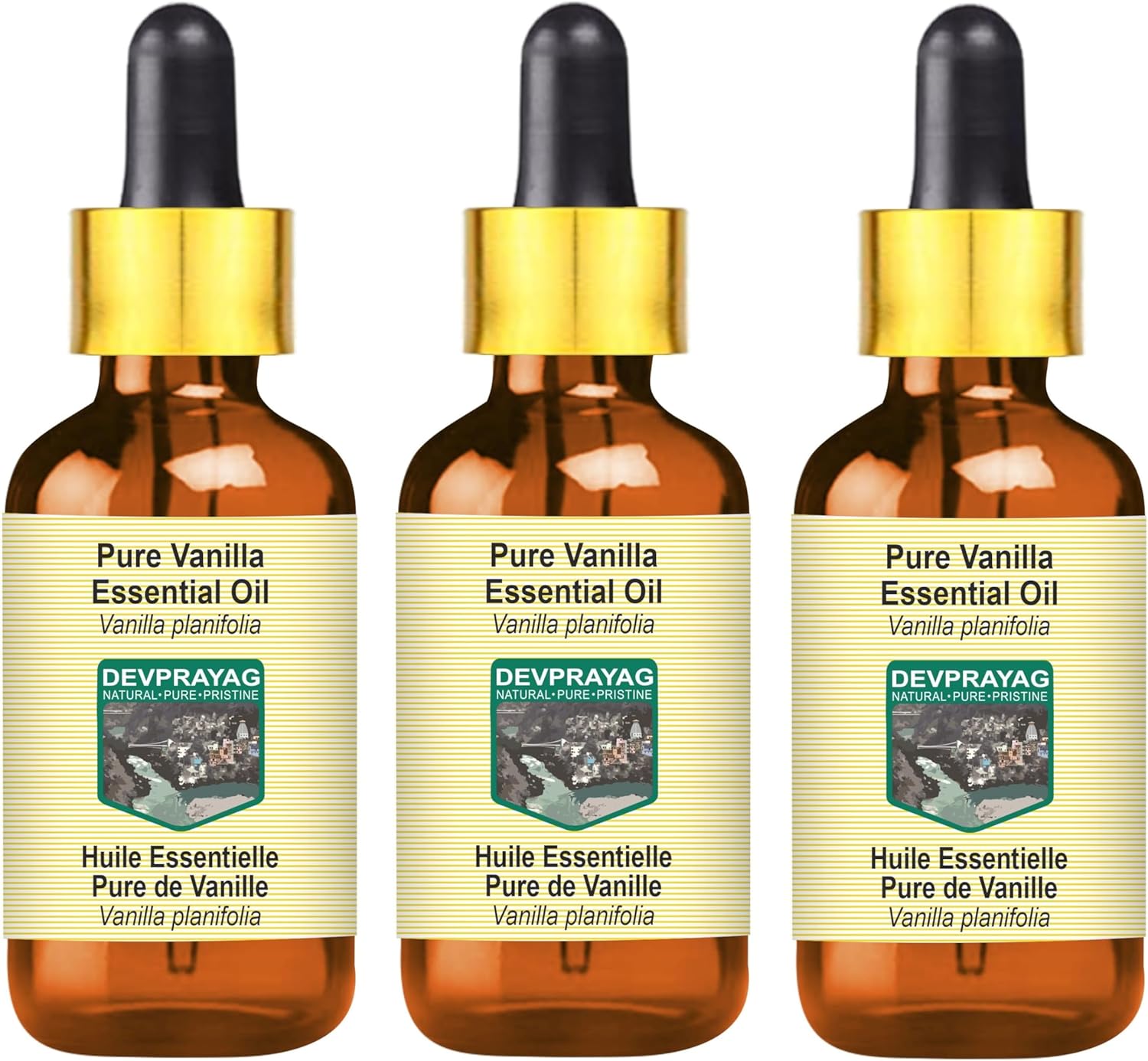 Pure Vanilla Essential Oil (Vanilla planifolia) with Glass Dropper Steam Distilled (Pack of Three) 100ml X 3 (10 oz)