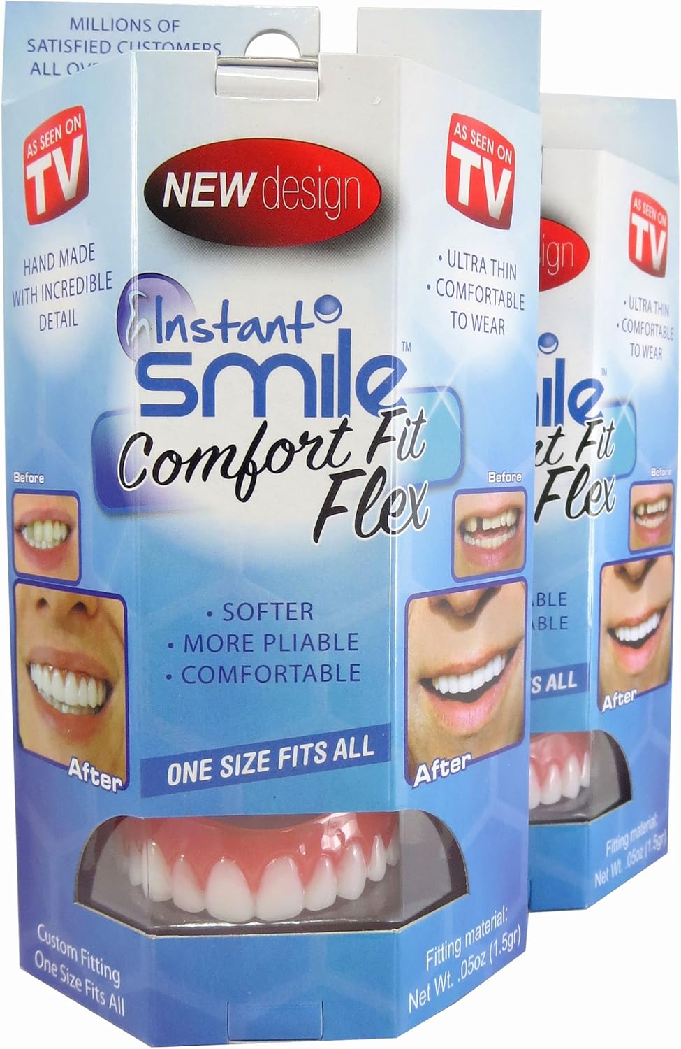 Instant Smile Flex 2pk - Bright White Shade - One Size Fits Most. Fix Your Smile at Home in Minutes! Comfortable Upper Cosmetic Veneer for A Perfect Smile!