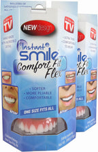 Instant Smile Flex 2pk - Bright White Shade - One Size Fits Most. Fix Your Smile at Home in Minutes! Comfortable Upper Cosmetic Veneer for A Perfect Smile!