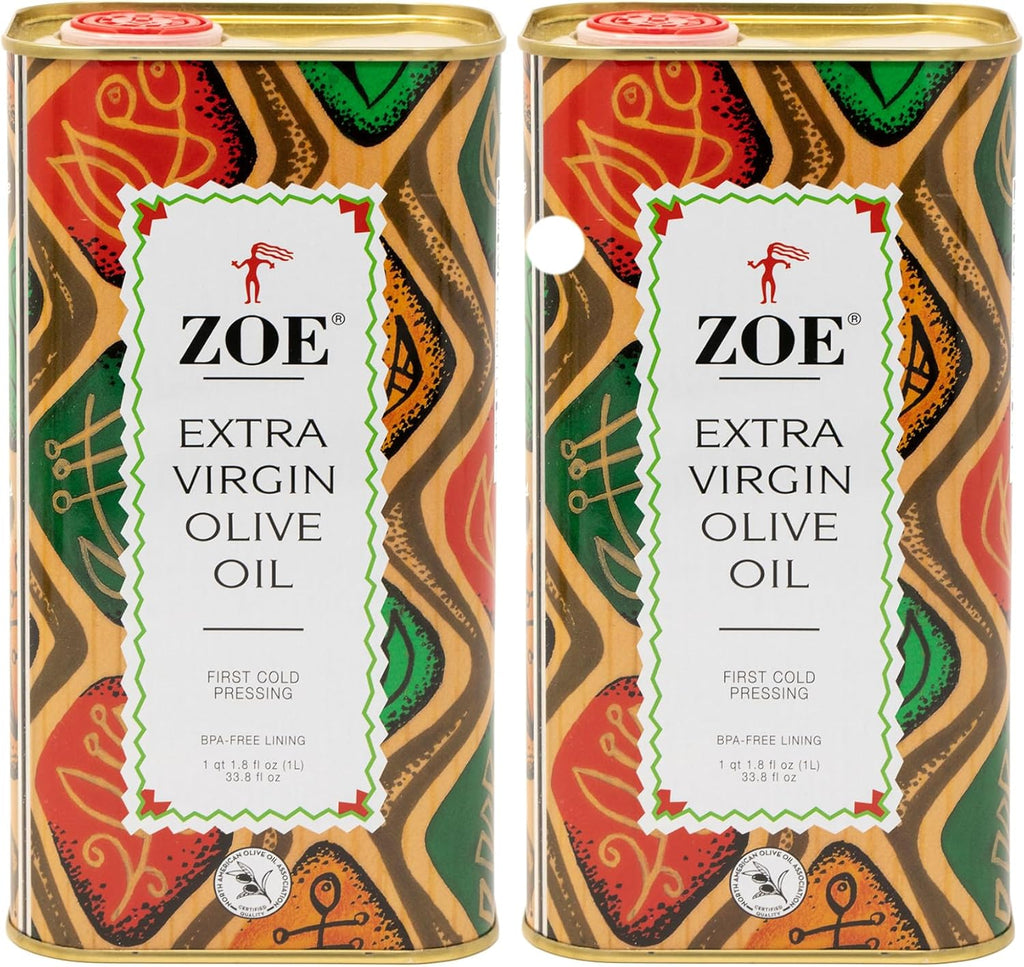 ZOE Extra Virgin Olive Oil, 1-Liter Tins (Pack of 2)
