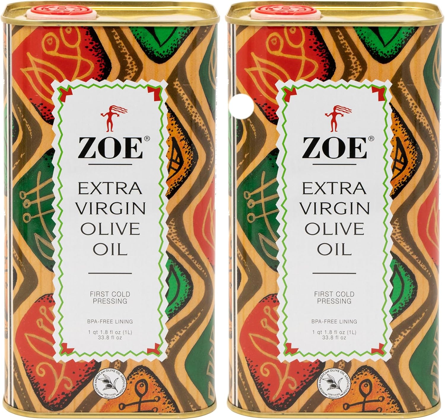 ZOE Extra Virgin Olive Oil, 1-Liter Tins (Pack of 2)