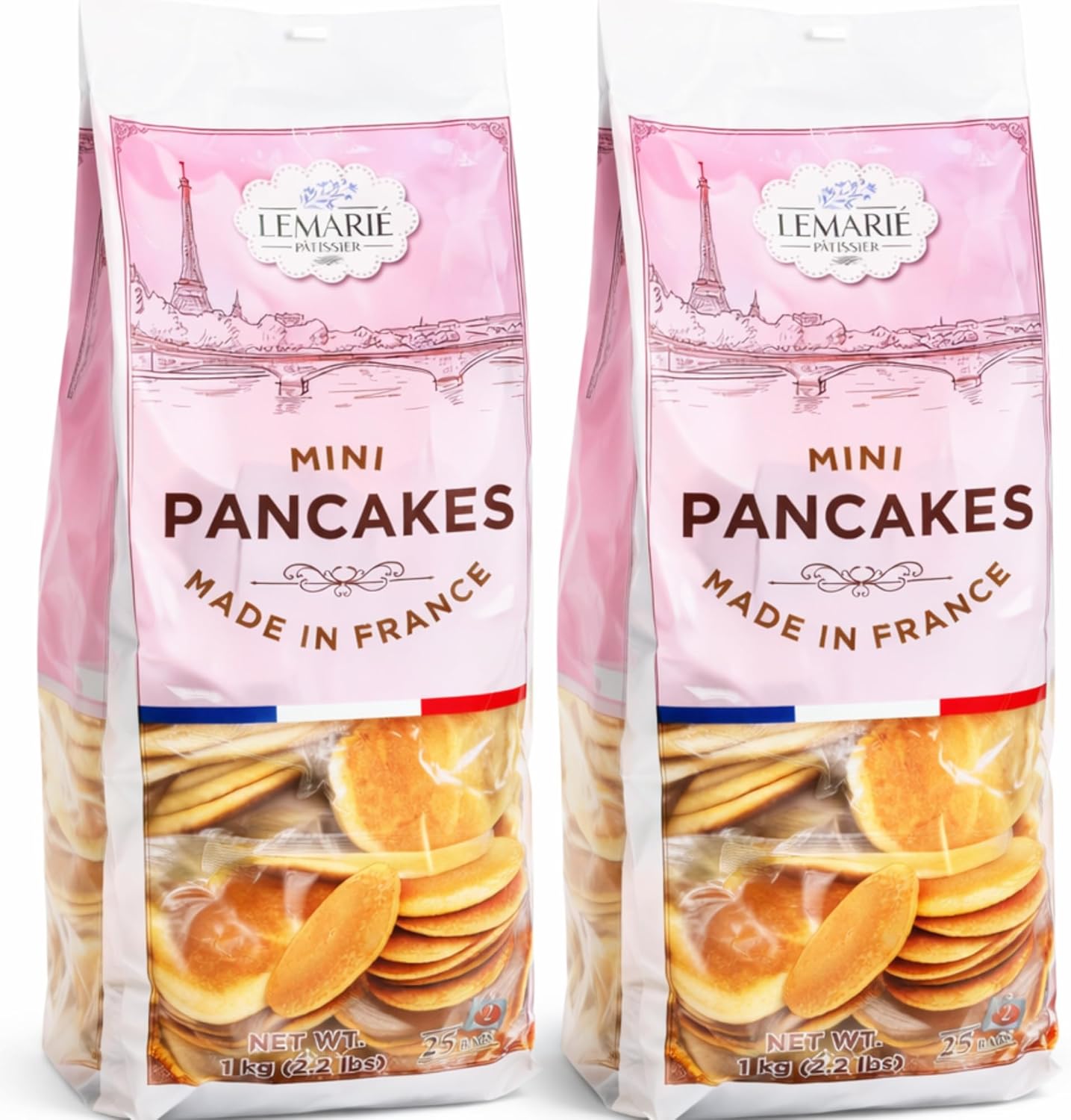 Mini French Pancakes Made in France, Individually Wrapped Pancake Bites, Soft European Style Breakfast Snack, 50 Pancakes Total (Pack of 2)