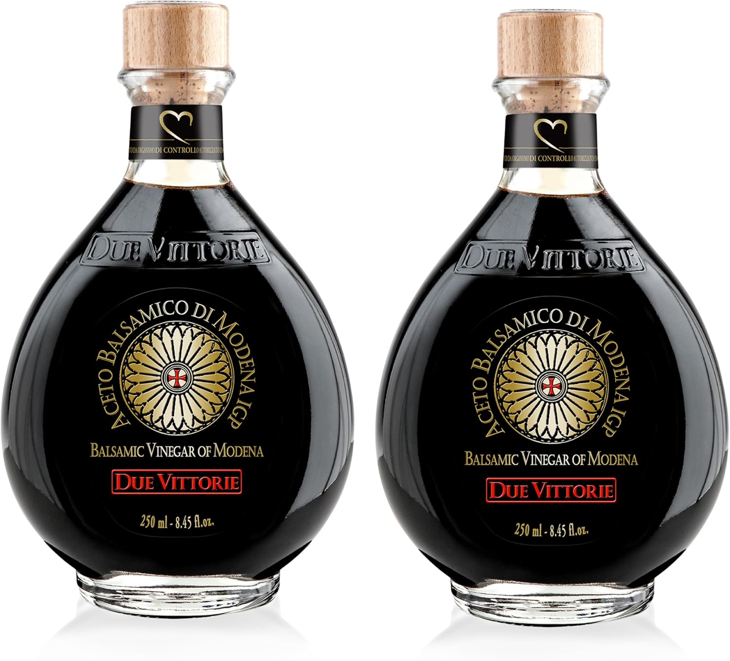 Due Vittorie Oro Gold, Barrel Aged Balsamic Vinegar of Modena IGP, All-Natural, Extra Dense Premium Vinegar Aceto Balsamico di Modena IGP Italy - 8.45fl oz / 250ml - Pack of 2