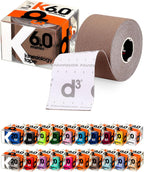 d3 K6.0 Kinesiology Tape 2in x 20ft – Light Brown Athletic Tape for Joint Support, Pain Relief & Muscle Recovery | Water Resistant & Hypoallergenic for Knee, Shoulder & Back – Uncut Roll