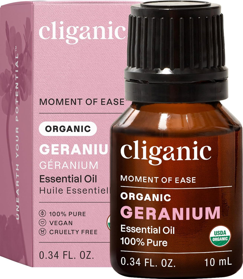 Cliganic Organic Geranium Essential Oil, 100% Pure Natural for Aromatherapy | Non-GMO Verified