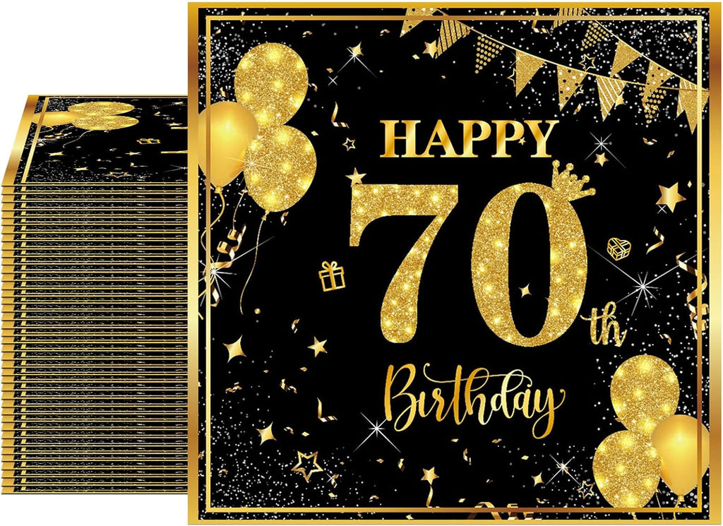 40PCS 70th Birthday Napkins Disposable Paper Napkins Black and Gold Party Decorations Tableware for 70th Birthday Decorations for Men Women for 70th Anniversary Birthday Wedding Party Supplies