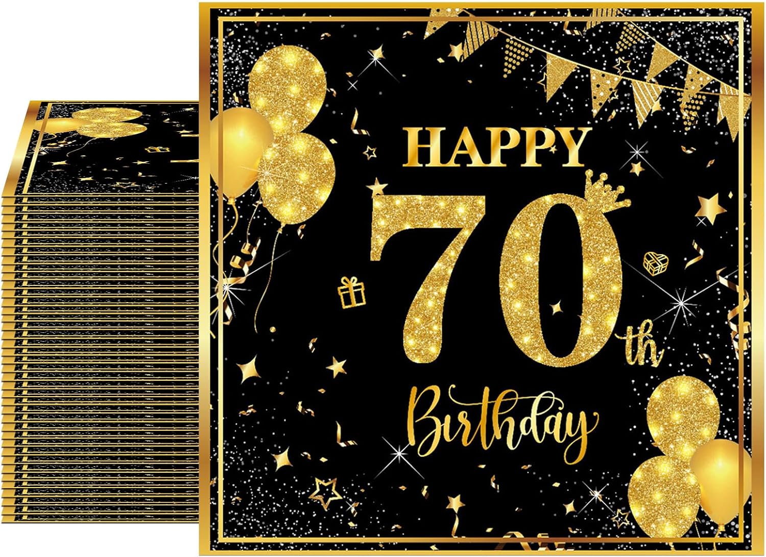 40PCS 70th Birthday Napkins Disposable Paper Napkins Black and Gold Party Decorations Tableware for 70th Birthday Decorations for Men Women for 70th Anniversary Birthday Wedding Party Supplies