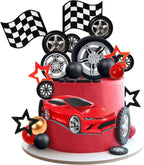 27 PCS Racing Wheel Cake Topper Tyre Cake Decorations for Racing Theme Race Car Birthday Supplies (01)