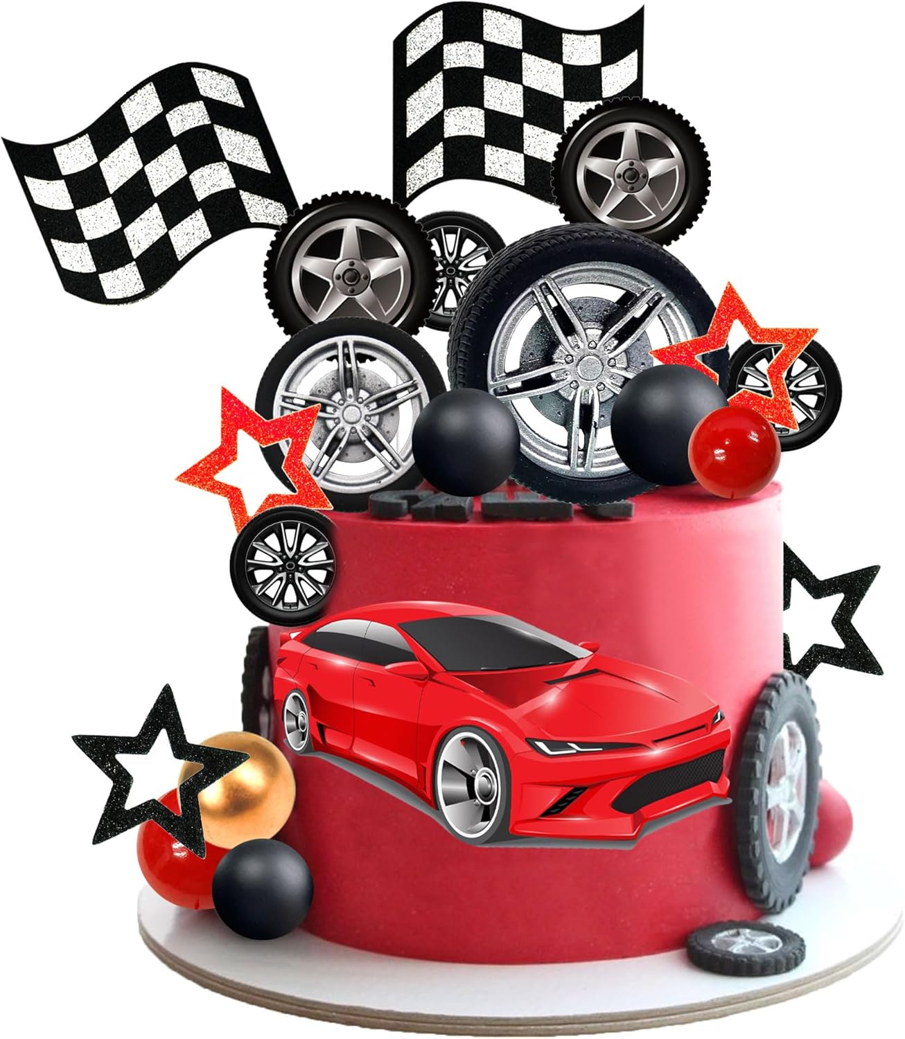 27 PCS Racing Wheel Cake Topper Tyre Cake Decorations for Racing Theme Race Car Birthday Supplies (01)
