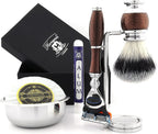 Haryali London 6 Pc Mens Shaving Kit 5 Edge Razor With Synthetic Badger Hair Shaving Brush, Stand, Soap, Bowl and Alum Perfect Set For Men