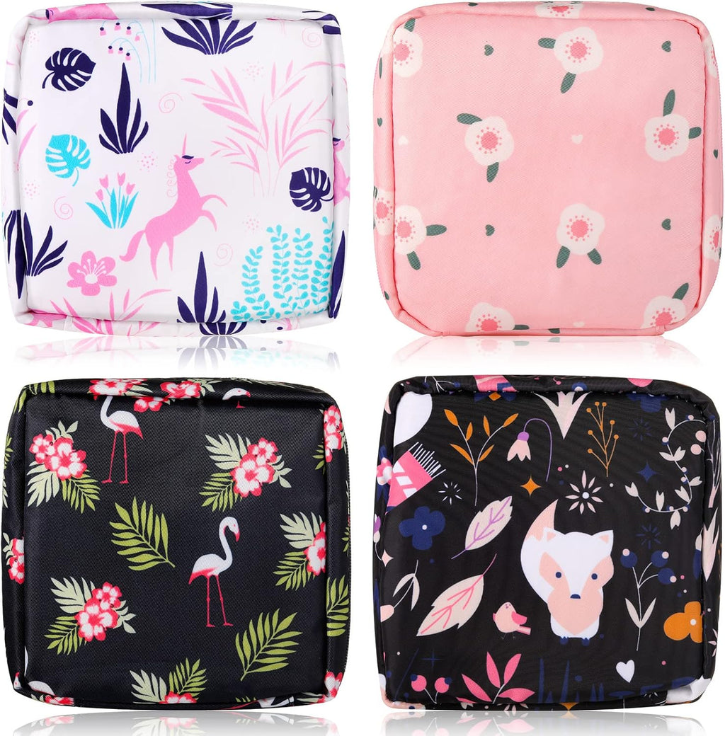 4 Pieces Period Bag Sanitary Napkin Storage Bag Pad Pouch Portable Feminine Product Travel School Organizer First Period Gifts for Teen Girls