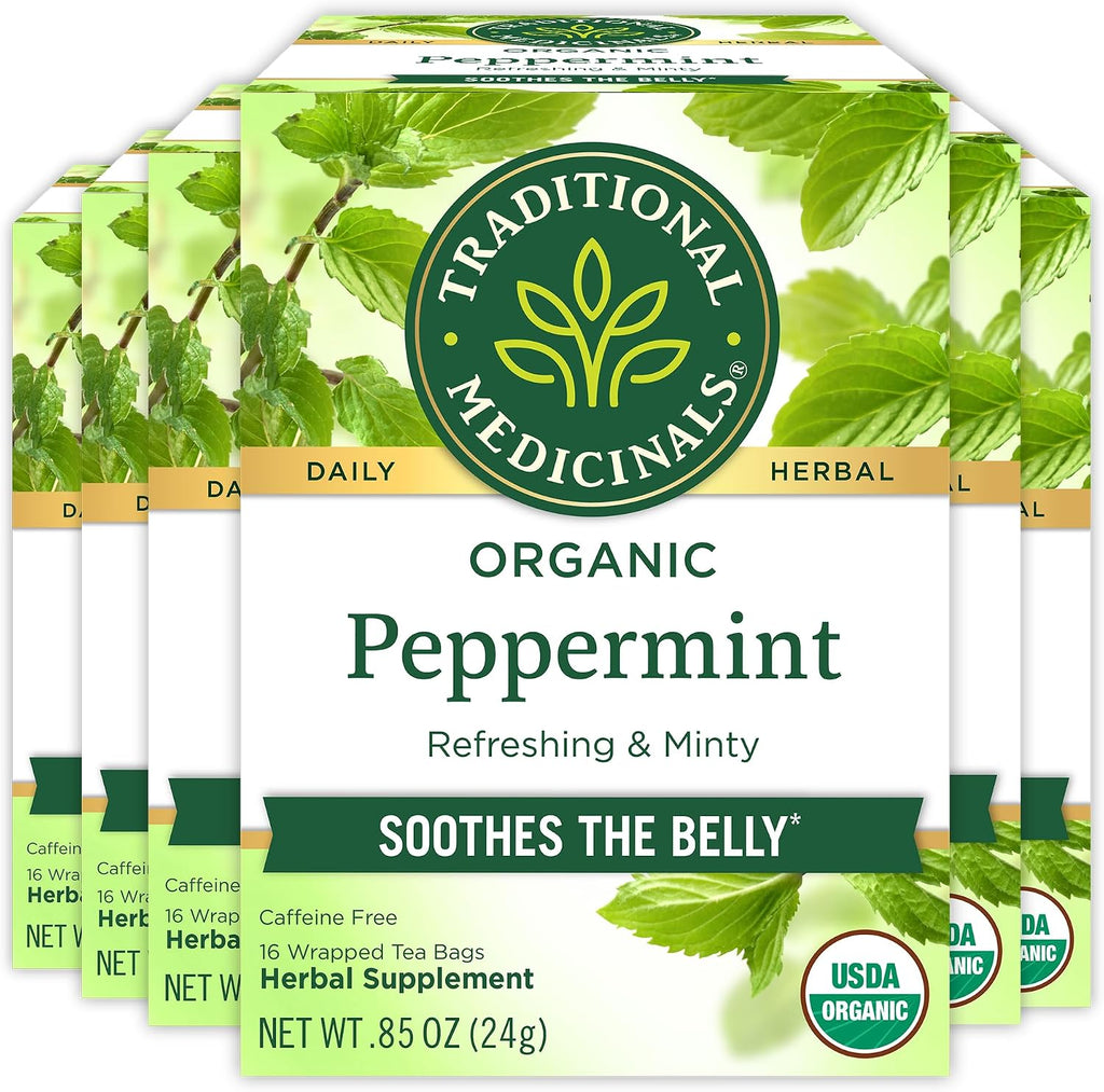 Traditional Medicinals Tea, Organic Peppermint, Soothes Your Belly, Refreshing & Minty, 96 Tea Bags (6 Pack)