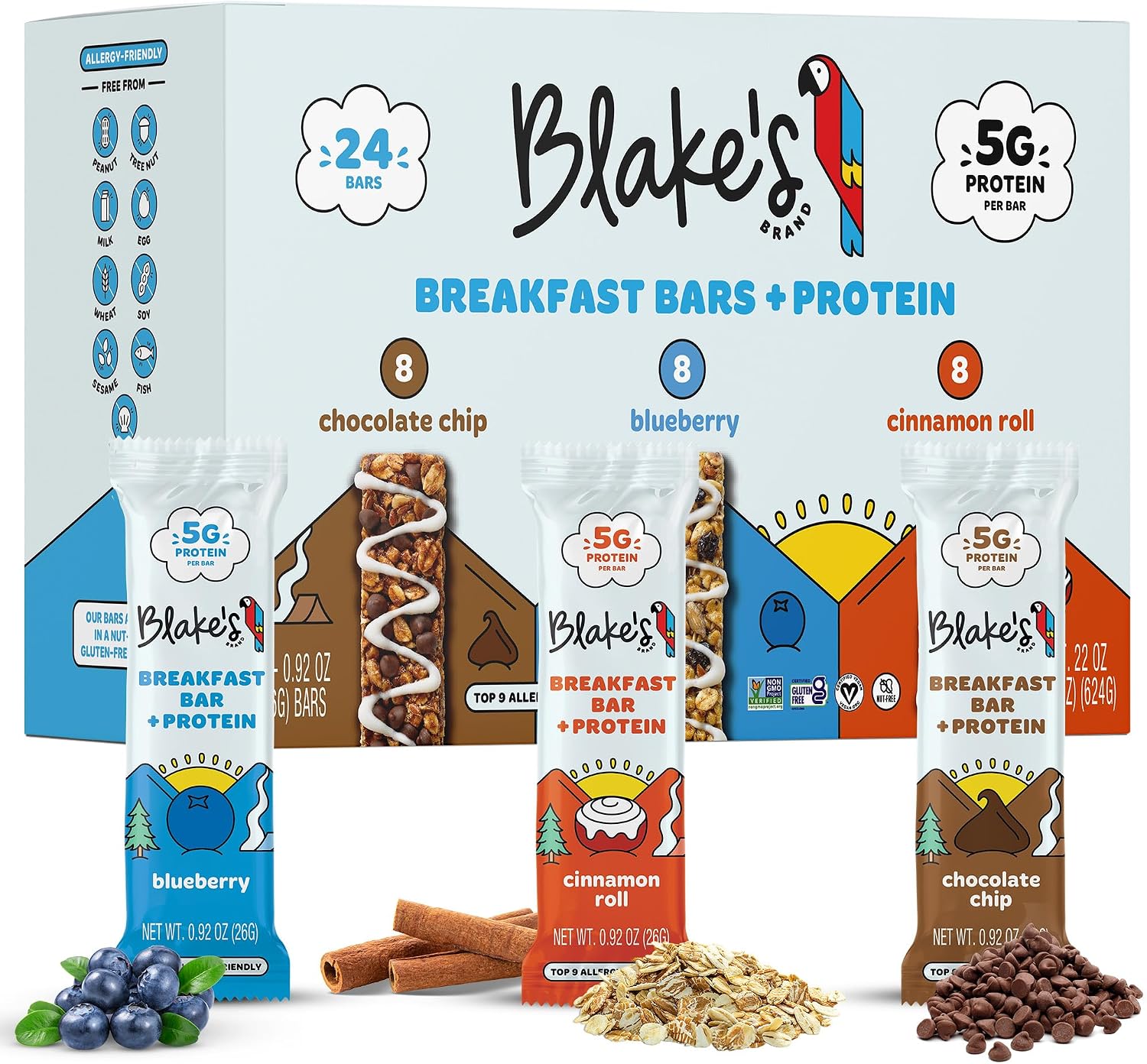 Blake's Seed Based Breakfast Bars with Protein — Variety Pack (24 Count), 5g Clean Plant-Based Protein, Gluten Free, Nut Free, Dairy Free & Vegan, Healthy Snacks for Kids or Adults, School Safe