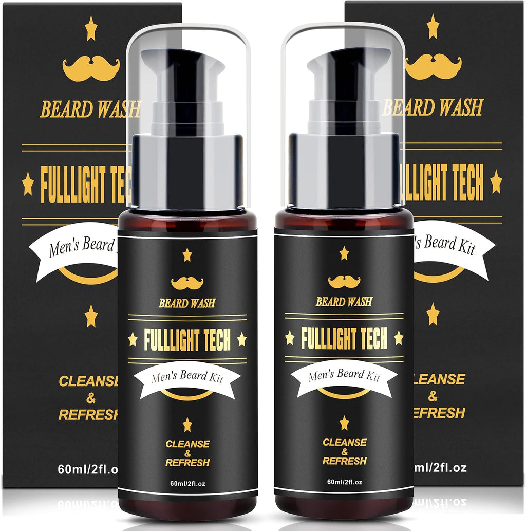 FULLLIGHT TECH Men's 2 Pack Beard Care Kit - Argan Oil & Jojoba Oils Shampoo, Rosemary Extract for Clean, Moisturizing and Nourishing Mustache & Beard Growth