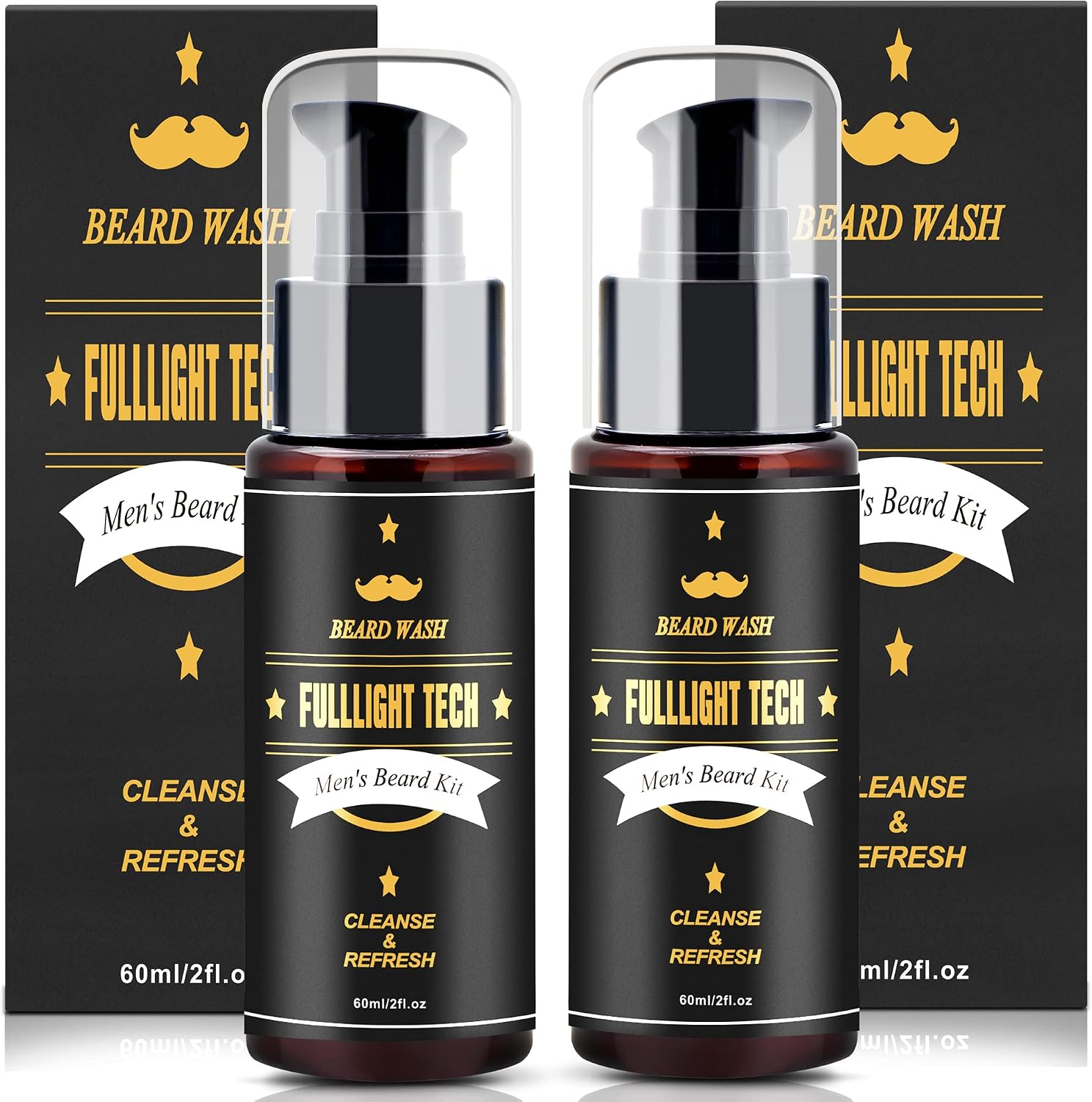 FULLLIGHT TECH Men's 2 Pack Beard Care Kit - Argan Oil & Jojoba Oils Shampoo, Rosemary Extract for Clean, Moisturizing and Nourishing Mustache & Beard Growth