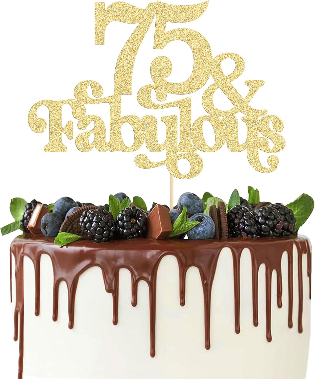 Ephlyn 1Pc 75 & Fabulous Cake Topper Glitter Seventy Five and Fabulous Cake Toppers Happy 75th Birthday Cake Pick for 75th Wedding Anniversary Birthday Party Decorations Supplies Gold