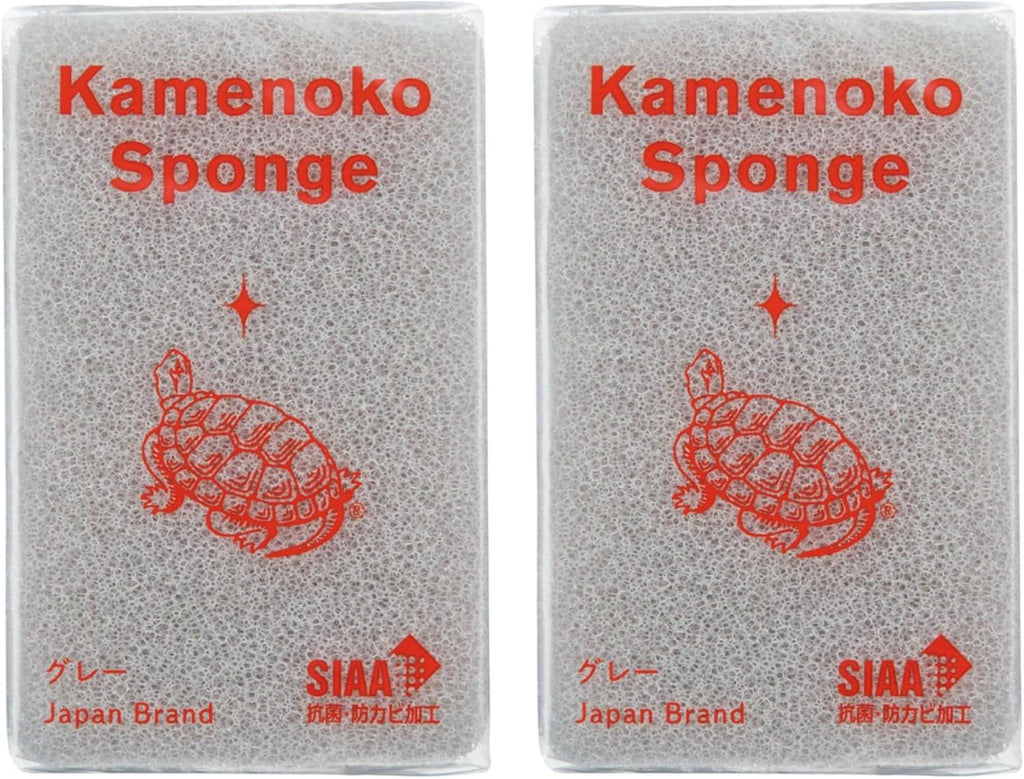 Kamenoko Sponge - Gray - Set of 2 - Kitchen Sponges for Cleaning Dishes and Pans - Odor-Resistant - Made in Japan