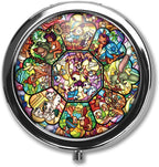 Cute Cartoon Character Custom Round Silver Pill Box Pocket Medicine Tablet Holder Organizer Case, 2.1 x 2.1 x 0.2 Inch