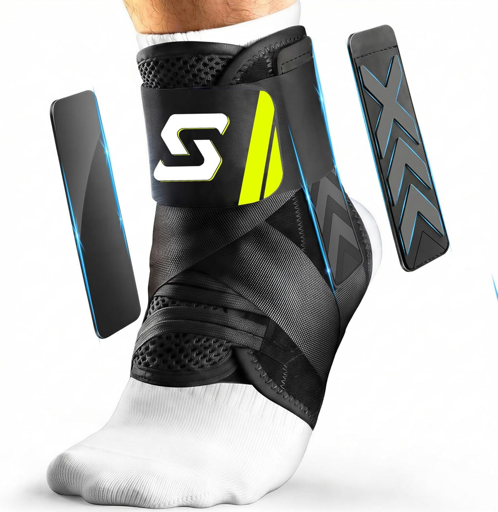 Quick Lace Up Ankle Brace for Sprained Ankle, Slim Fit Ankle Support Brace with Side Stabilizing Pads for Men & Women, Adjustable Ankle Stabilizer for Injury Recovery, Running, Sports, M-Support Plate of 1