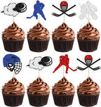 24Pcs Hockey Cupcake Toppers Multi Glitter Hockey Players Cake Toppers Ice Hockey Cake Decorations for Sports Theme Baby Shower Kids Boys Girls Birthday Party Supplies