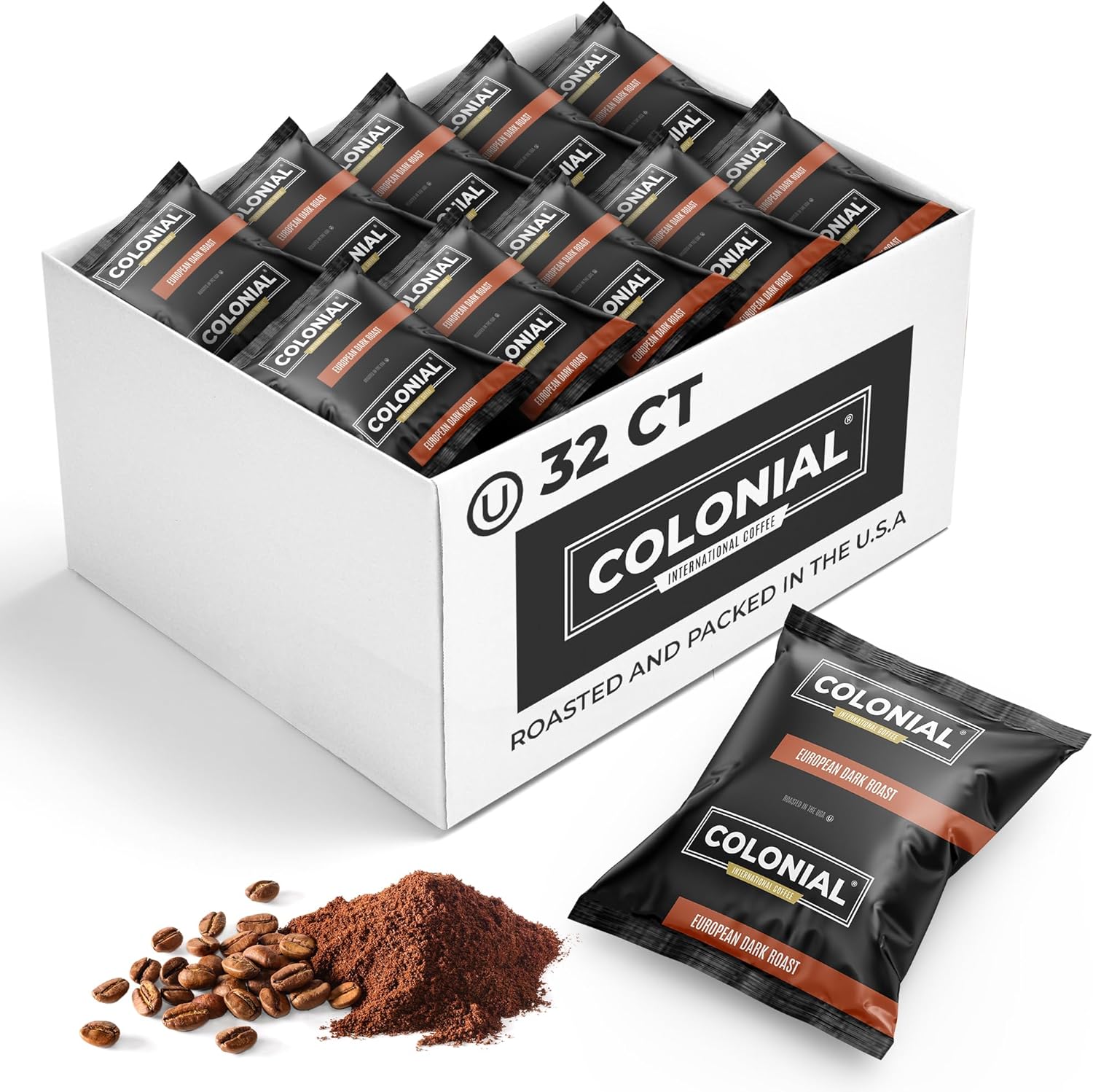 Colonial Coffee 32 Count Single Pot Coffee Packets – 100% Arabica Decaf Colombian Medium Roast | Pre-Measured Frac Packs for 12 Cup Maker | Bulk Ground Gourmet Coffee for Home & Office
