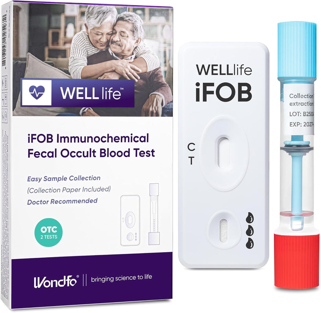 WELLlife iFOB Immunochemical Fecal Occult Blood Test, Colorectal Cancer Screening Test 2 Tests FOB Test for Home Result in 10 Minutes Occult Blood Stool Test