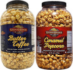 Stonehedge Farms Caramel & Butter Toffee Flavored Popcorn Variety Pack | 32 oz Tubs (Pack of 2) | Perfect for Holidays and Christmas | Reclosable Barrels | Bulk Popped Carmel Pop Corn