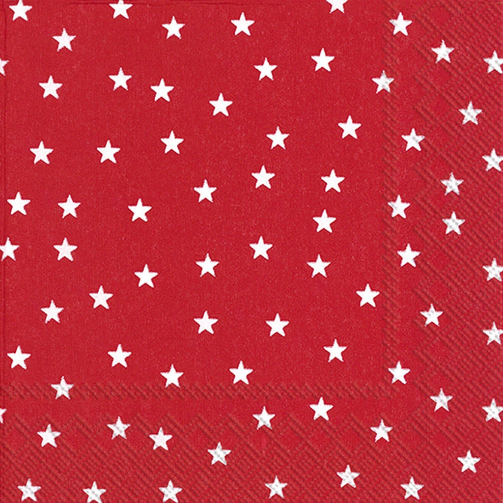 IHR Ideal Home Range Cocktail Napkins Disposable 3-Ply Paper Party Napkin Pack, 5" x 5", Little Red Stars, 20-Count