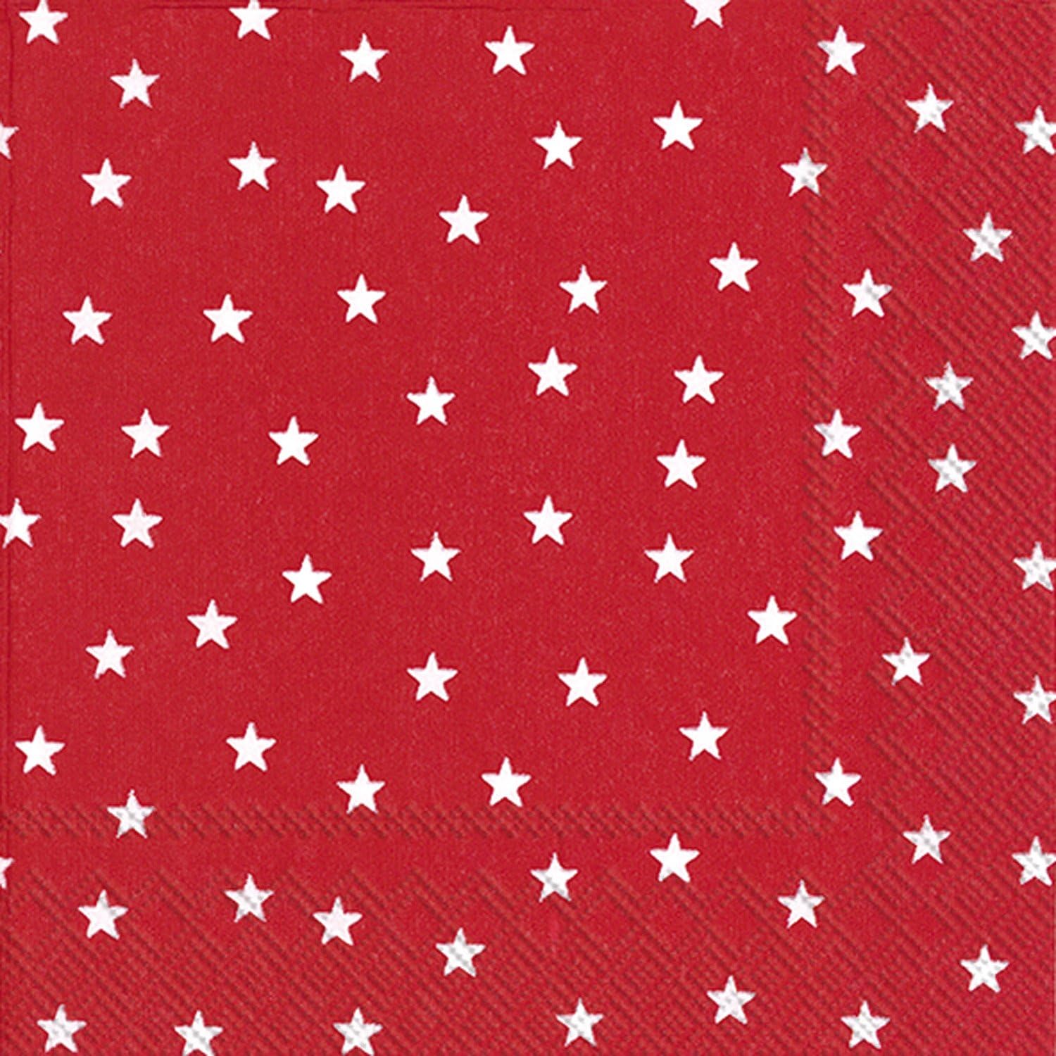 IHR Ideal Home Range Cocktail Napkins Disposable 3-Ply Paper Party Napkin Pack, 5" x 5", Little Red Stars, 20-Count